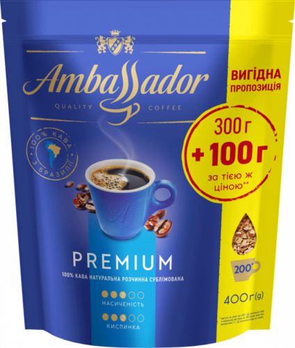 Растворимый кофе Ambassador Premium 300+100 г