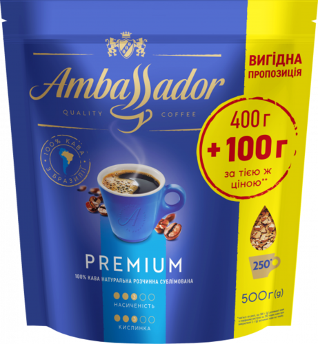 Растворимый кофе Ambassador Premium 400+100 г